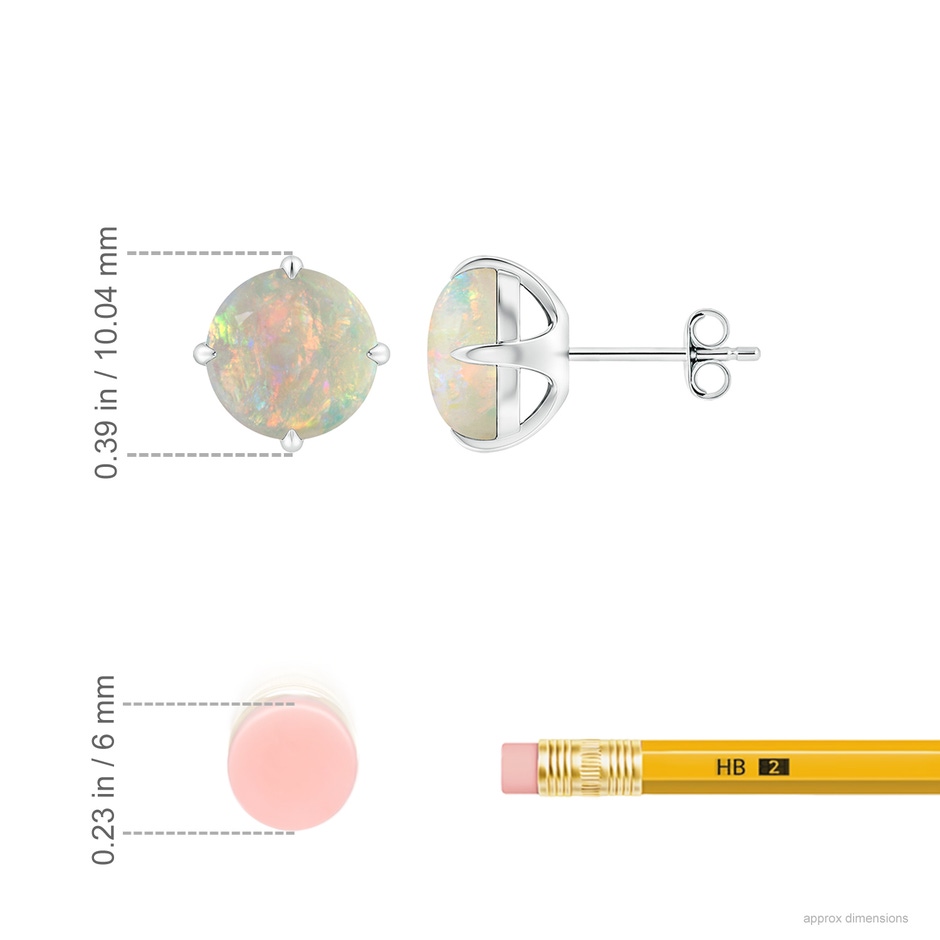 8mm AAAA Basket-Set Round Opal Stud Earrings in 18K White Gold ruler