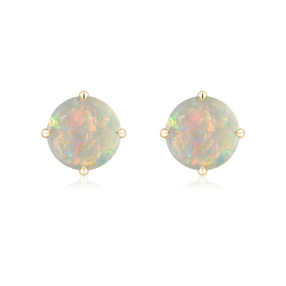 8mm AAAA Basket-Set Round Opal Stud Earrings in 18K Yellow Gold 