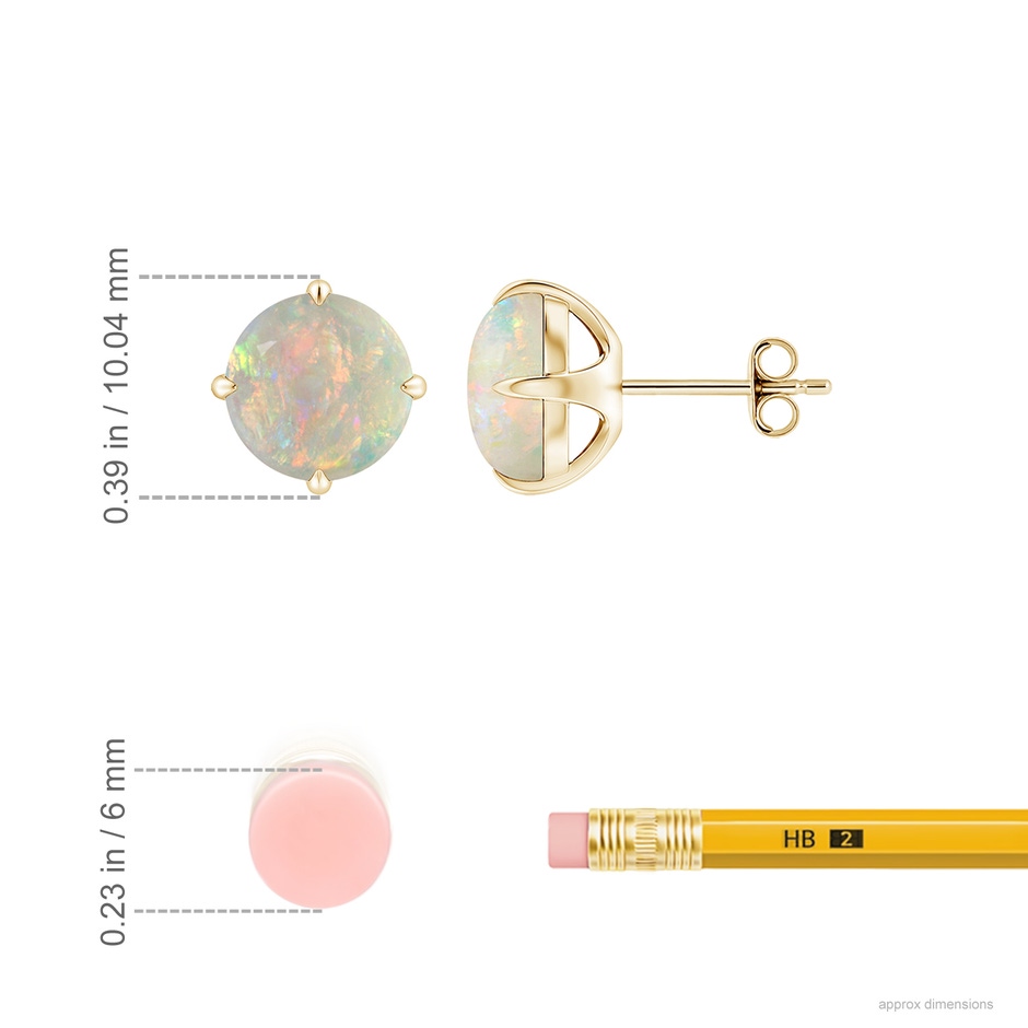 8mm AAAA Basket-Set Round Opal Stud Earrings in 18K Yellow Gold ruler