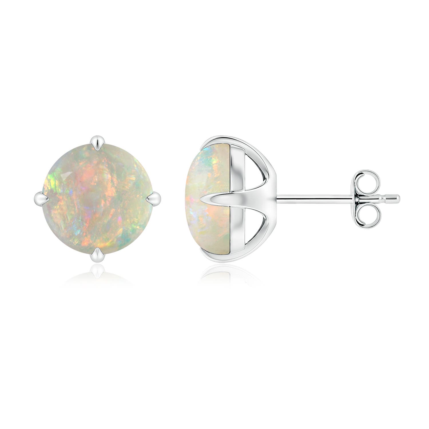 8mm AAAA Basket-Set Round Opal Stud Earrings in P950 Platinum