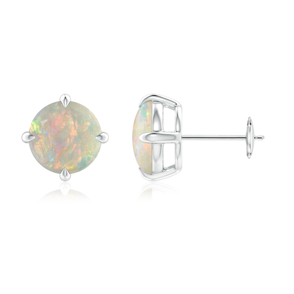 8mm AAAA Basket-Set Round Opal Stud Earrings in White Gold