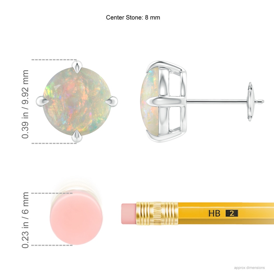 8mm AAAA Basket-Set Round Opal Stud Earrings in White Gold ruler