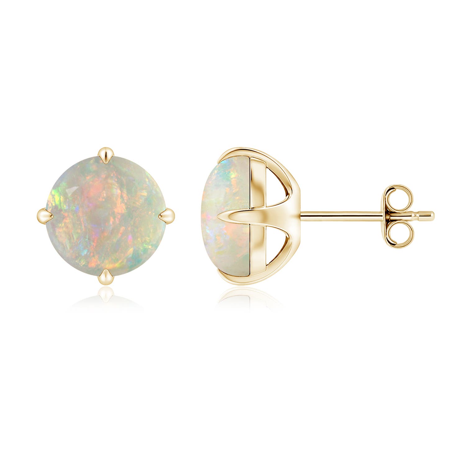8mm AAAA Basket-Set Round Opal Stud Earrings in Yellow Gold