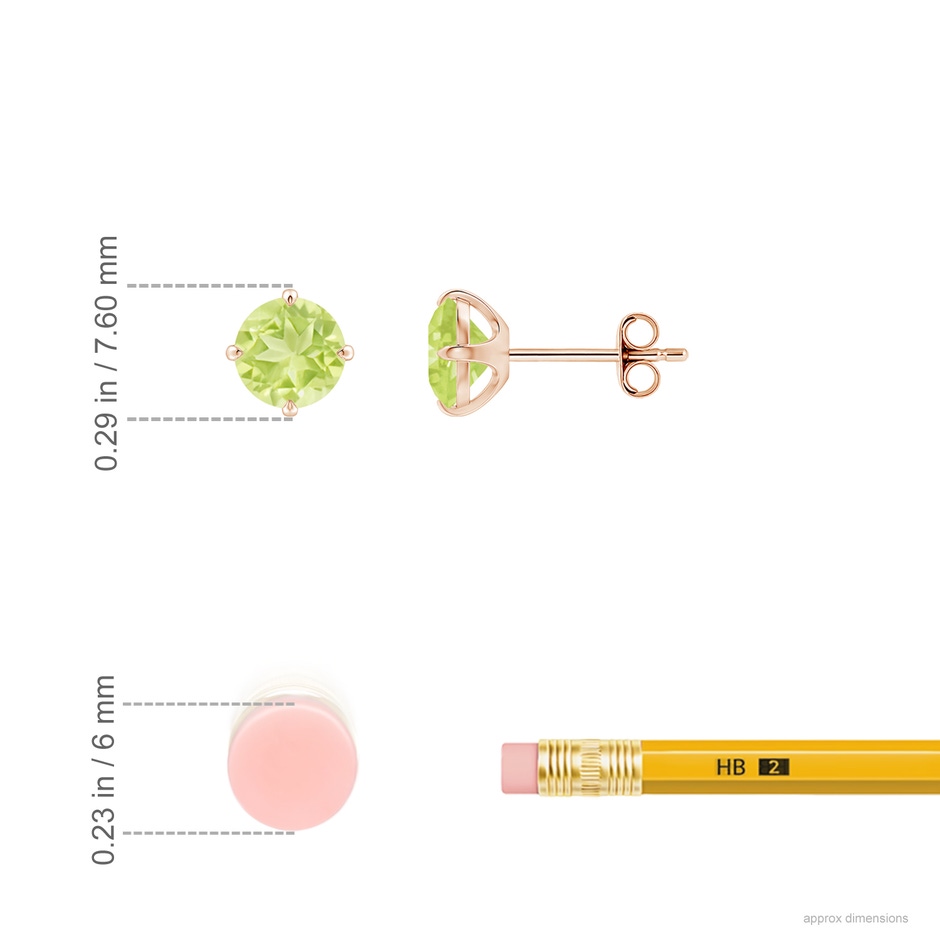 6mm A Claw-Set Round Peridot Solitaire Stud Earrings in Rose Gold ruler