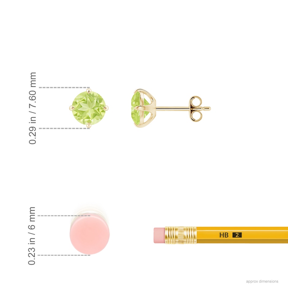 6mm A Claw-Set Round Peridot Solitaire Stud Earrings in Yellow Gold ruler