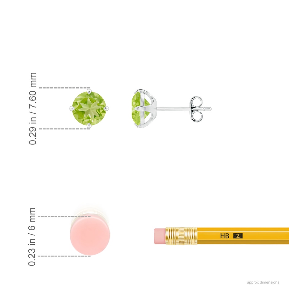 6mm AA Claw-Set Round Peridot Solitaire Stud Earrings in White Gold ruler