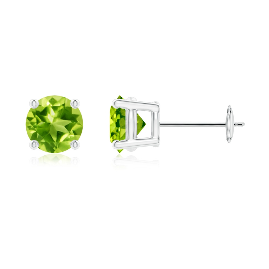 6mm AAA Basket-Set Round Peridot Stud Earrings in 10K White Gold 