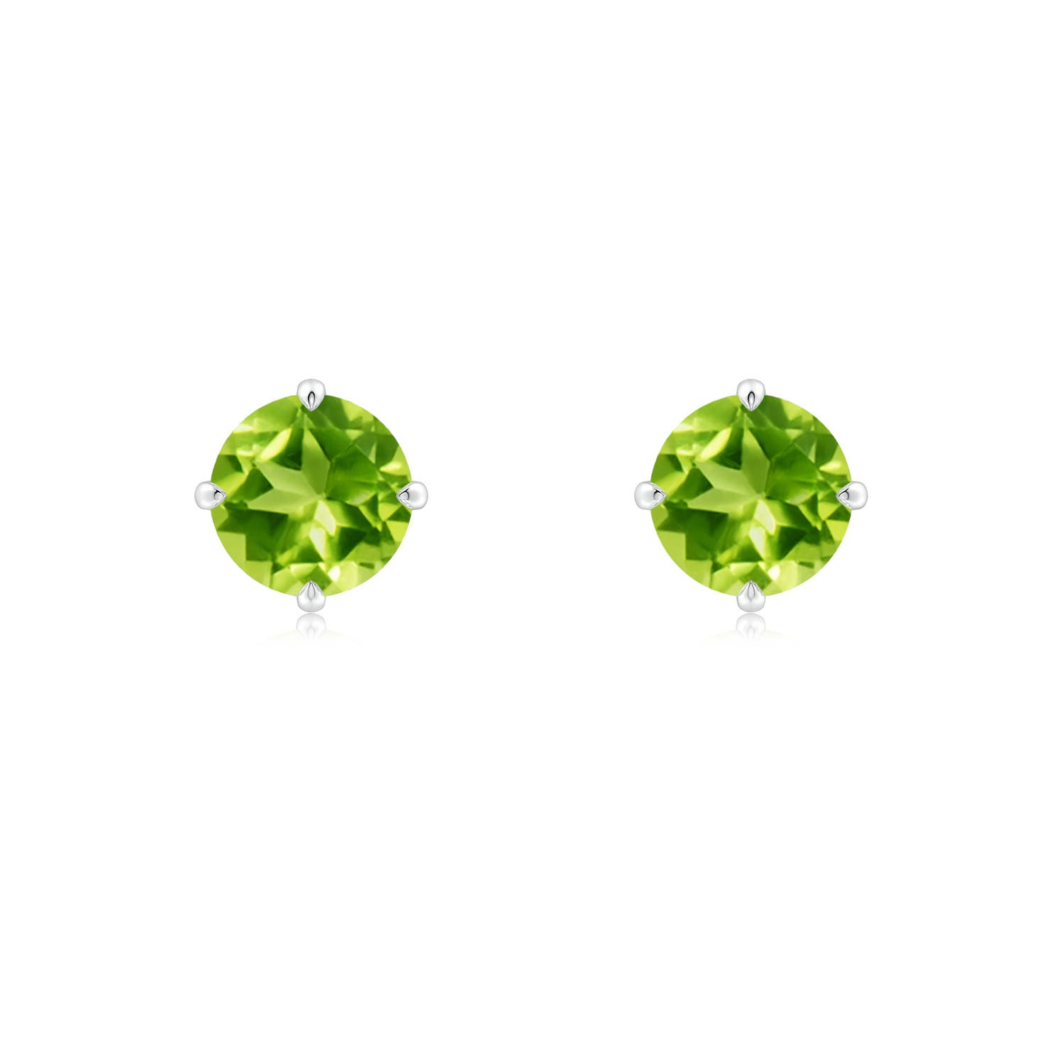 6mm AAA Claw-Set Round Peridot Solitaire Stud Earrings in P950 Platinum