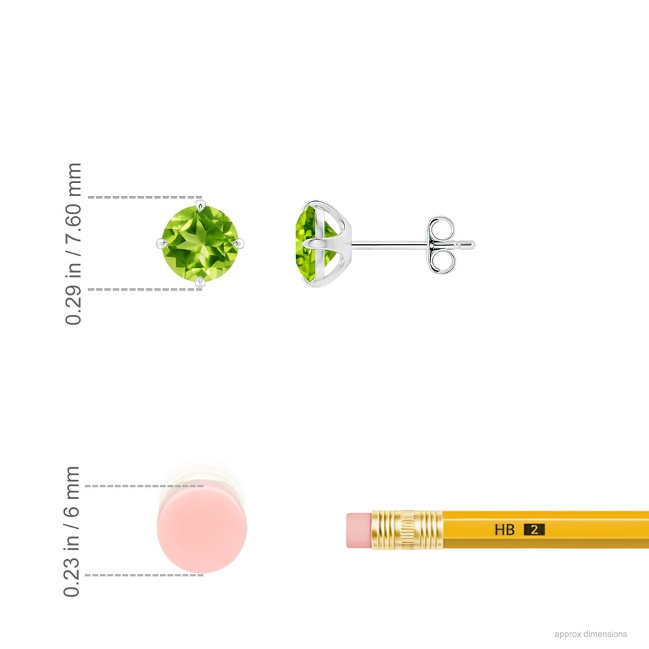 6mm AAA Claw-Set Round Peridot Solitaire Stud Earrings in White Gold ruler