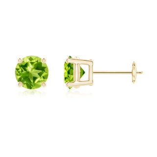 6mm AAA Basket-Set Round Peridot Stud Earrings in Yellow Gold