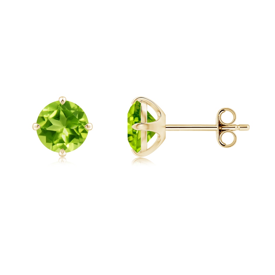 6mm AAA Claw-Set Round Peridot Solitaire Stud Earrings in Yellow Gold side 199