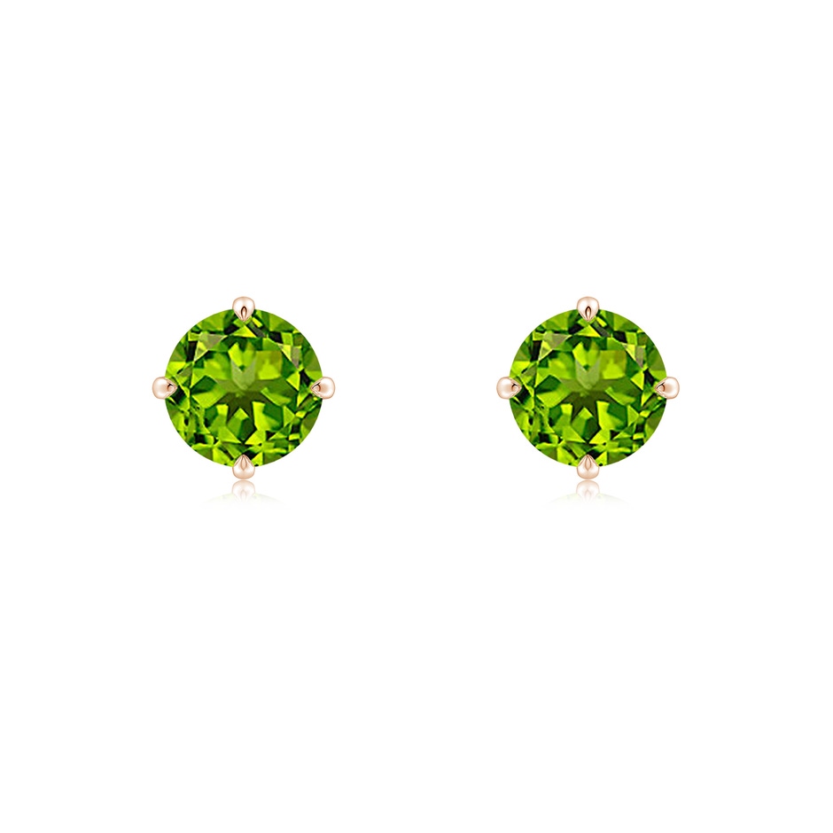 6mm AAAA Claw-Set Round Peridot Solitaire Stud Earrings in 18K Rose Gold 