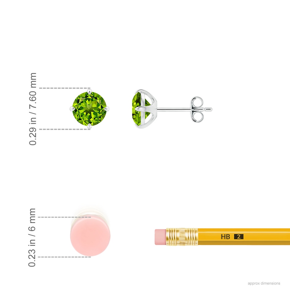 6mm AAAA Claw-Set Round Peridot Solitaire Stud Earrings in P950 Platinum ruler
