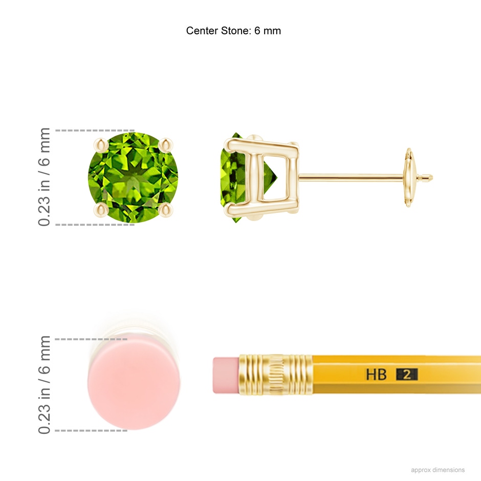 6mm AAAA Basket-Set Round Peridot Stud Earrings in Yellow Gold ruler