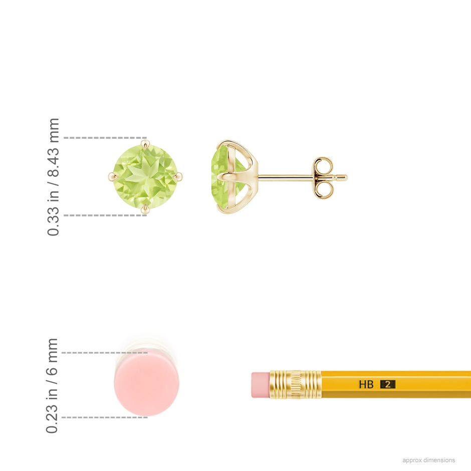7mm A Claw-Set Round Peridot Solitaire Stud Earrings in Yellow Gold ruler