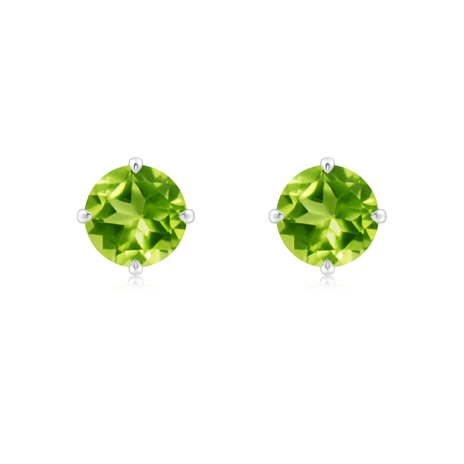 7mm AAA Claw-Set Round Peridot Solitaire Stud Earrings in White Gold 