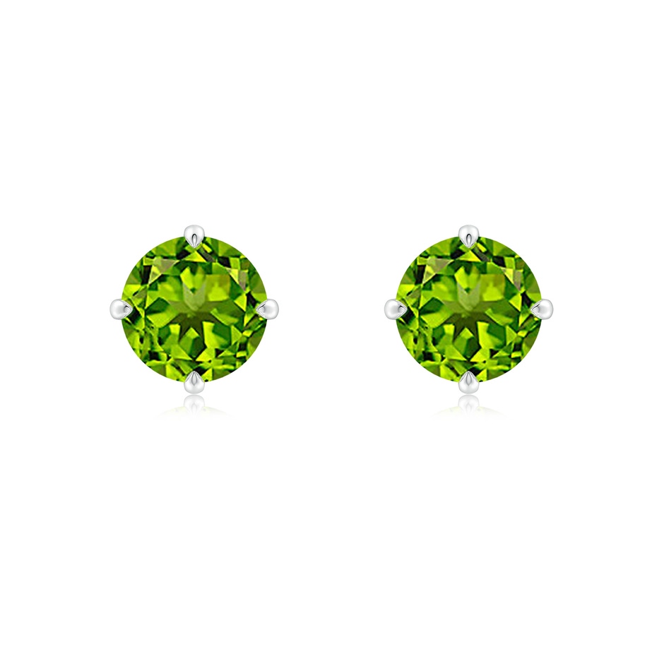 7mm AAAA Claw-Set Round Peridot Solitaire Stud Earrings in P950 Platinum 