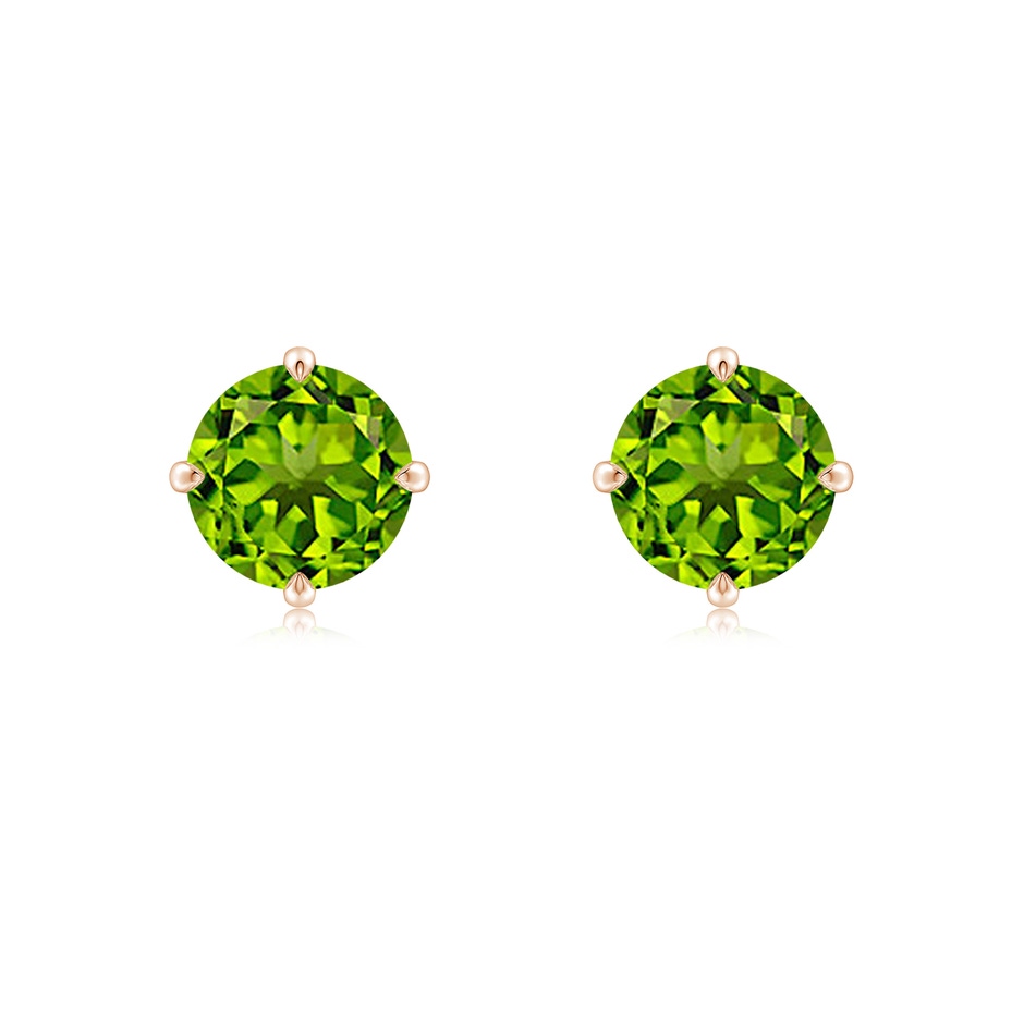 7mm AAAA Claw-Set Round Peridot Solitaire Stud Earrings in Rose Gold 