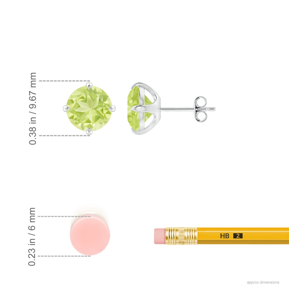 8mm A Claw-Set Round Peridot Solitaire Stud Earrings in S999 Silver ruler