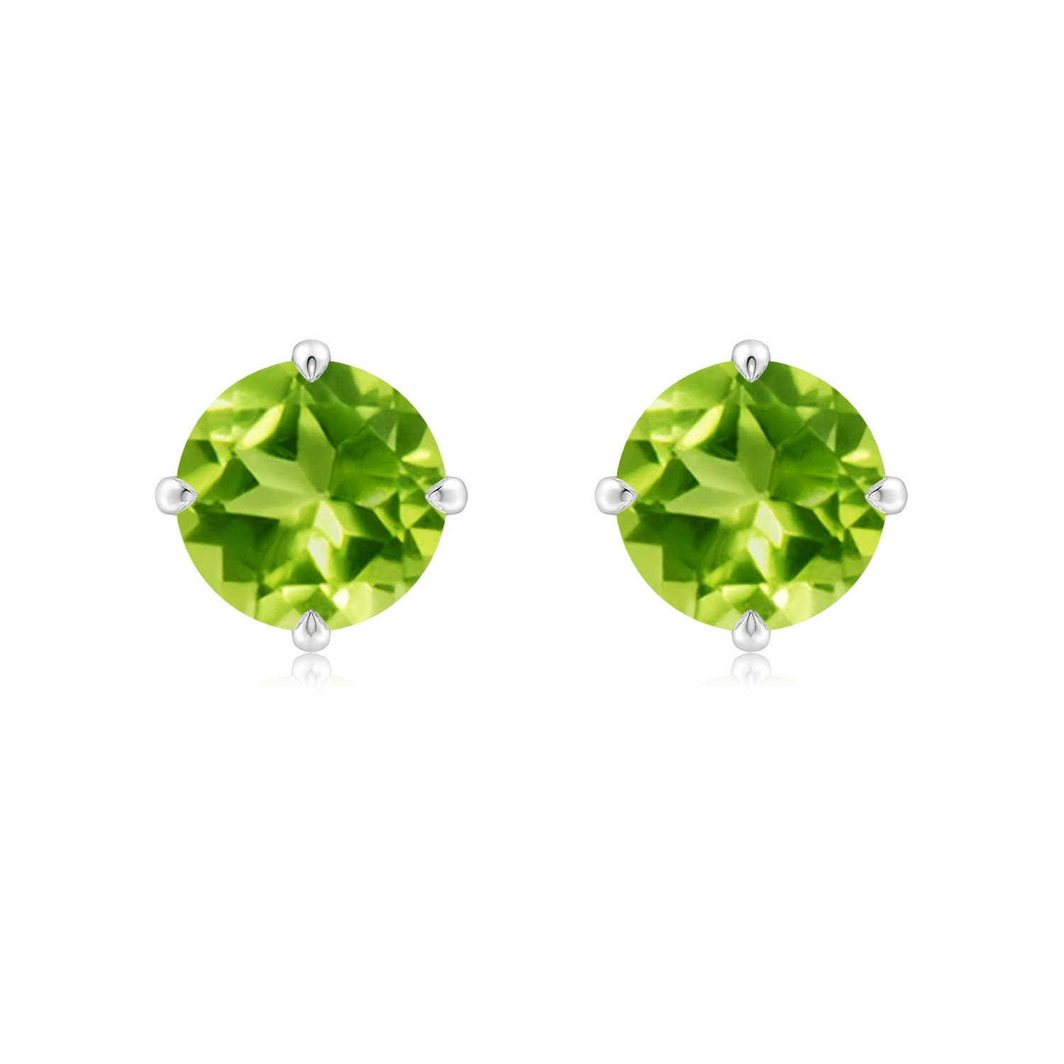 8mm AAA Claw-Set Round Peridot Solitaire Stud Earrings in P950 Platinum
