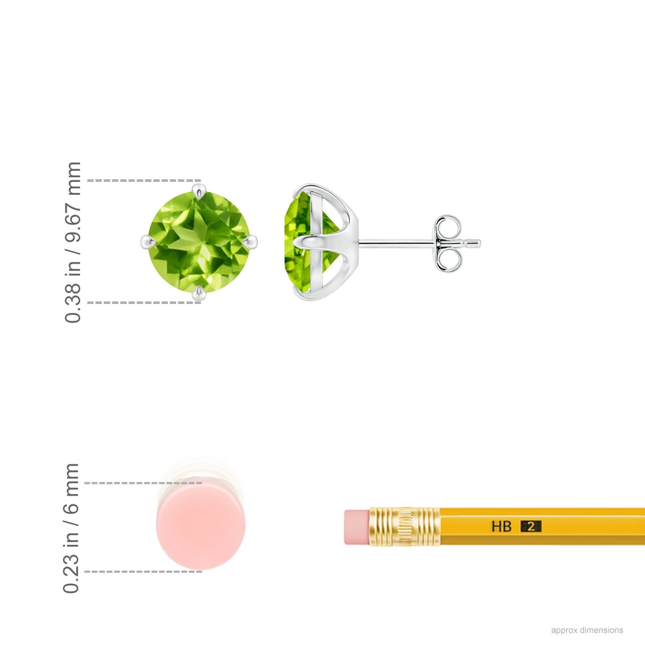 8mm AAA Claw-Set Round Peridot Solitaire Stud Earrings in P950 Platinum ruler