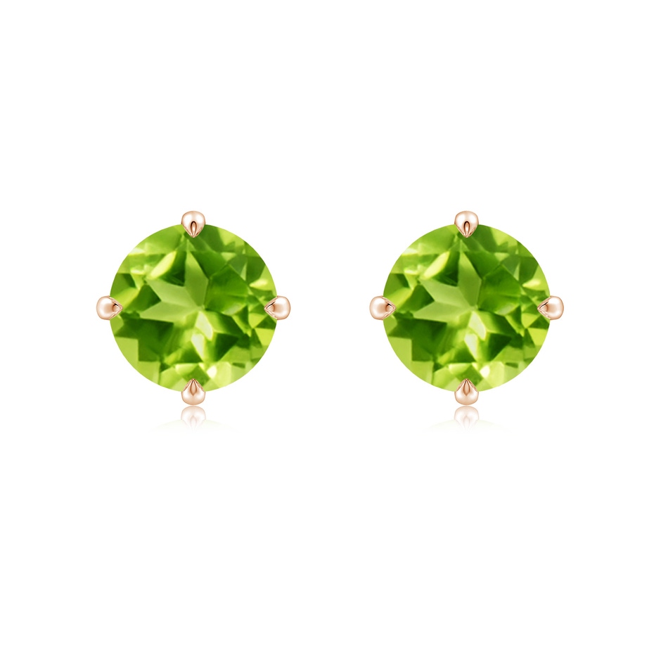 8mm AAA Claw-Set Round Peridot Solitaire Stud Earrings in Rose Gold 