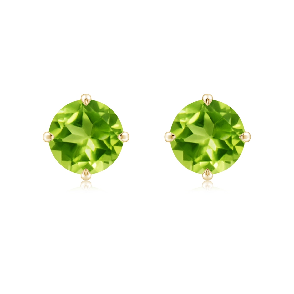 8mm AAA Claw-Set Round Peridot Solitaire Stud Earrings in Yellow Gold 