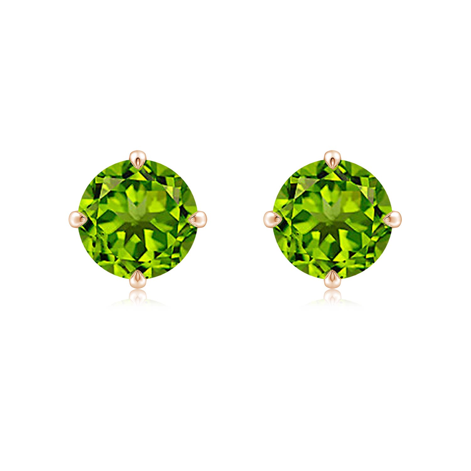 8mm AAAA Claw-Set Round Peridot Solitaire Stud Earrings in 18K Rose Gold