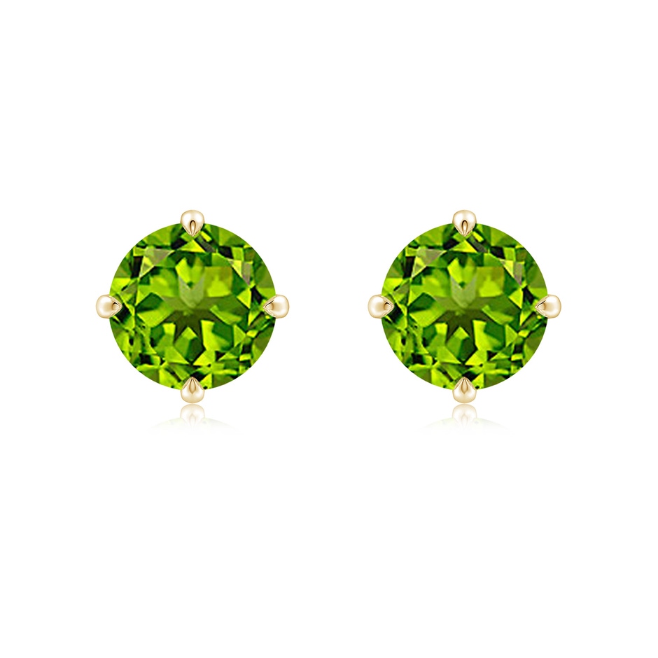 8mm AAAA Claw-Set Round Peridot Solitaire Stud Earrings in 18K Yellow Gold 