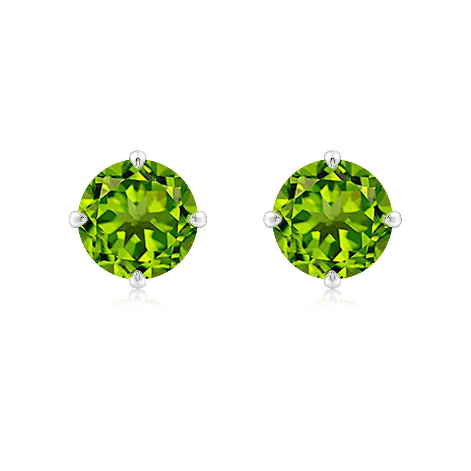 8mm AAAA Claw-Set Round Peridot Solitaire Stud Earrings in P950 Platinum