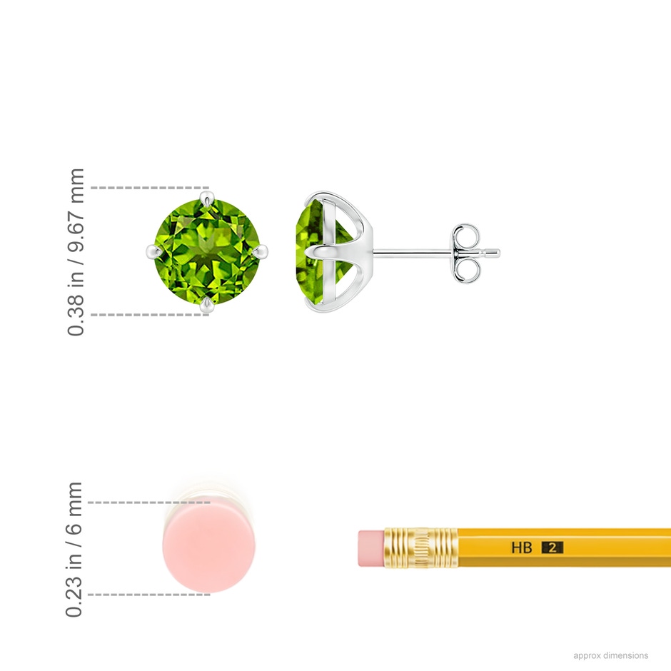 8mm AAAA Claw-Set Round Peridot Solitaire Stud Earrings in White Gold ruler