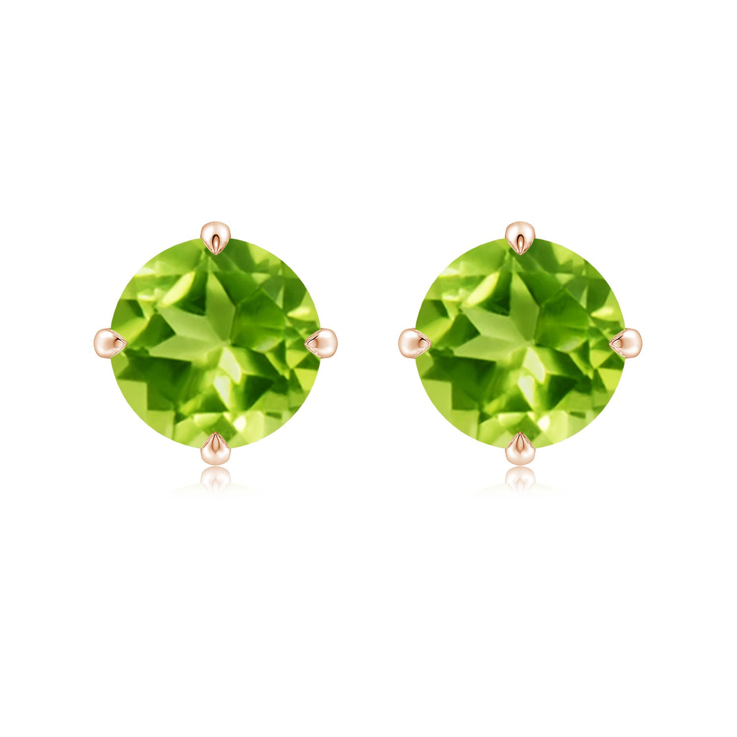9mm AAA Claw-Set Round Peridot Solitaire Stud Earrings in Rose Gold
