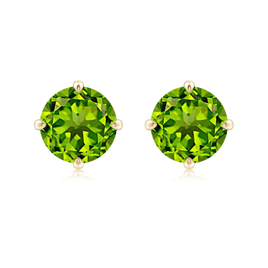 9mm AAAA Claw-Set Round Peridot Solitaire Stud Earrings in 18K Yellow Gold 