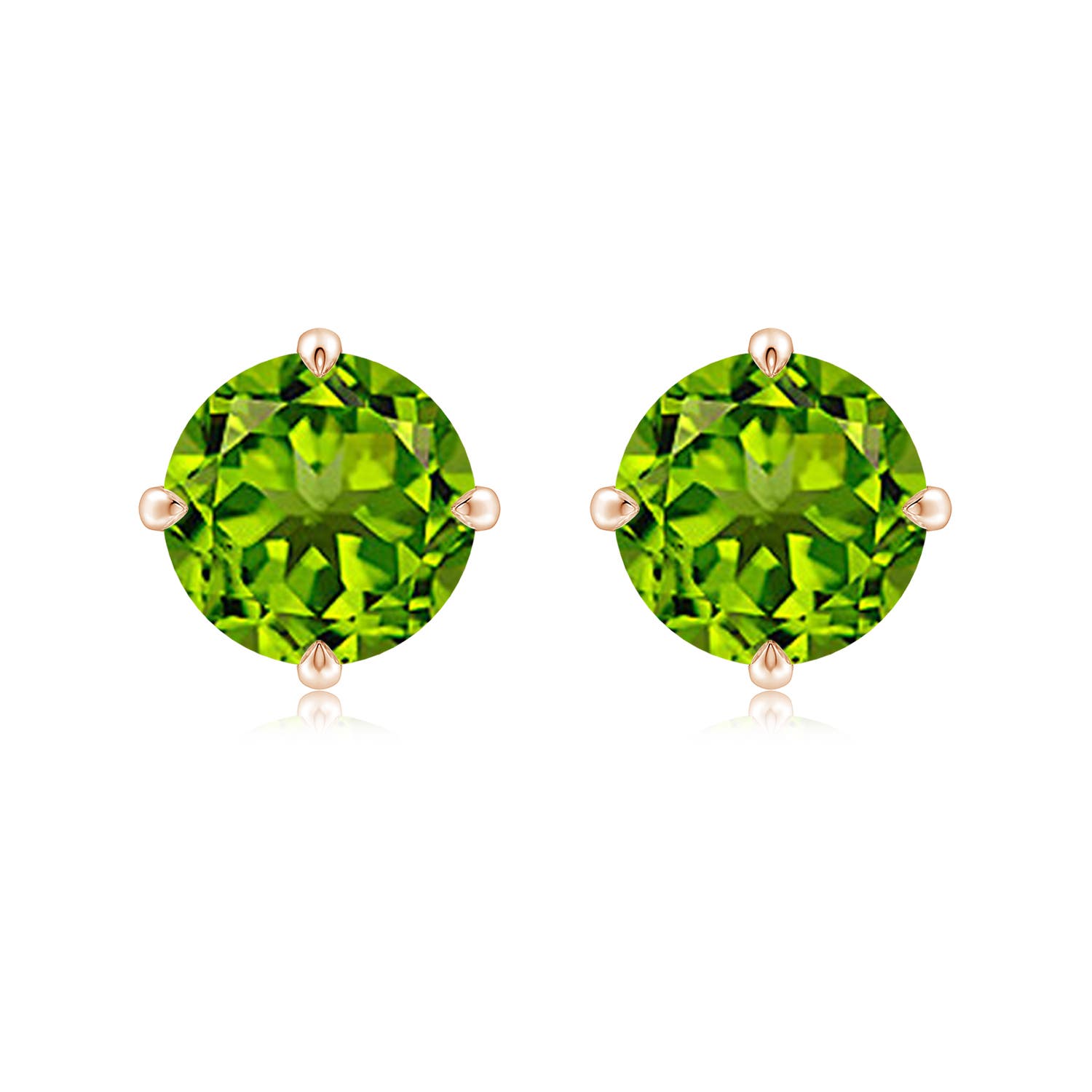 9mm AAAA Claw-Set Round Peridot Solitaire Stud Earrings in Rose Gold