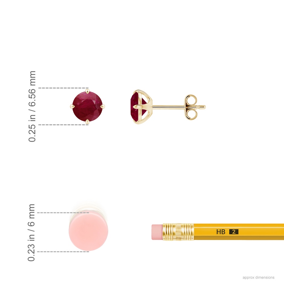 5mm A Claw-Set Round Ruby Solitaire Stud Earrings in Yellow Gold ruler