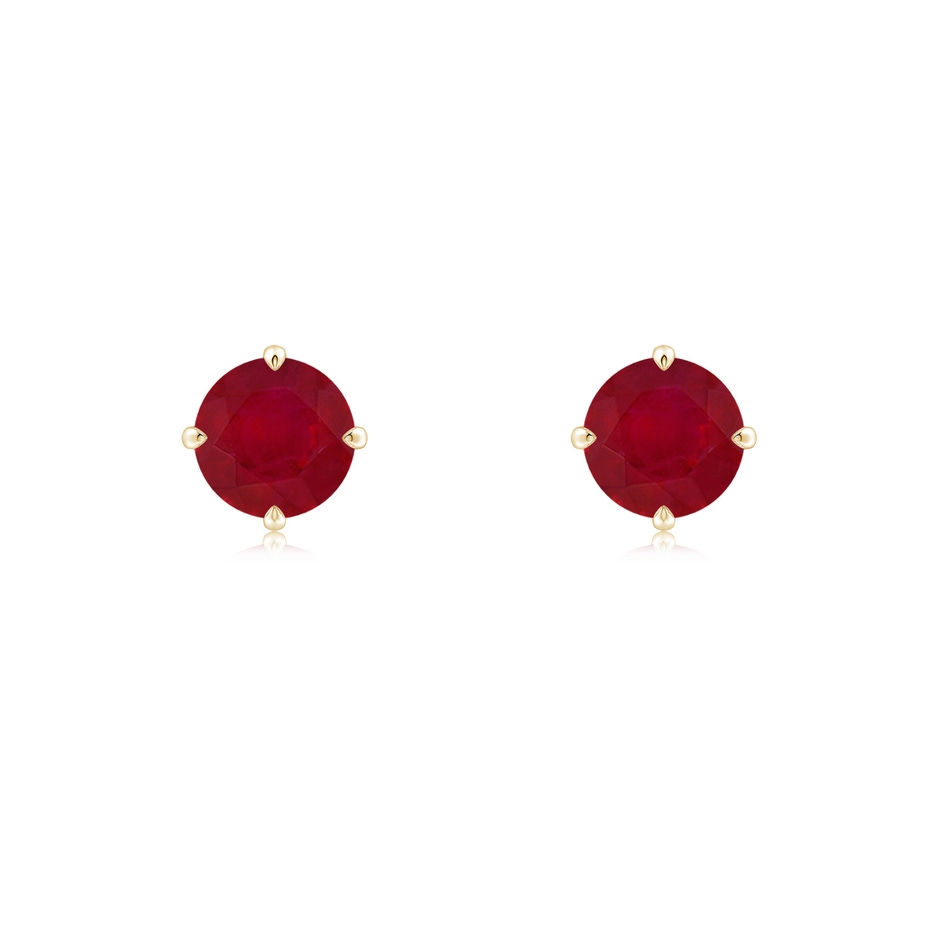 5mm AA Claw-Set Round Ruby Solitaire Stud Earrings in 18K Yellow Gold 