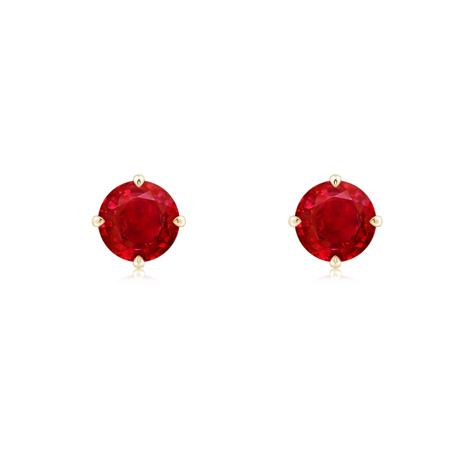 5mm AAA Claw-Set Round Ruby Solitaire Stud Earrings in 18K Yellow Gold 