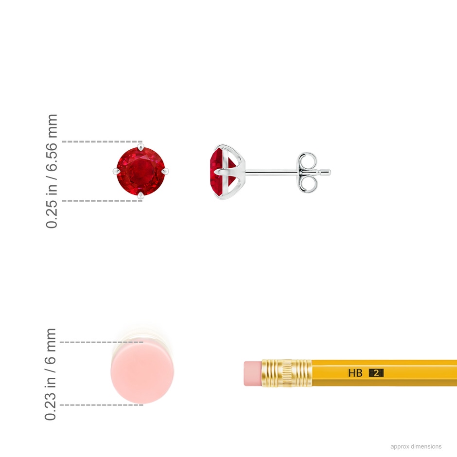 5mm AAA Claw-Set Round Ruby Solitaire Stud Earrings in P950 Platinum ruler