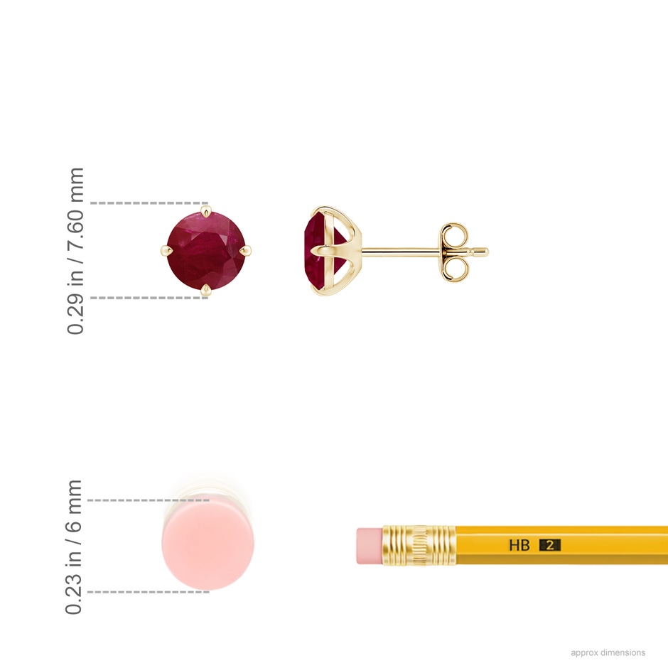 6mm A Claw-Set Round Ruby Solitaire Stud Earrings in Yellow Gold ruler