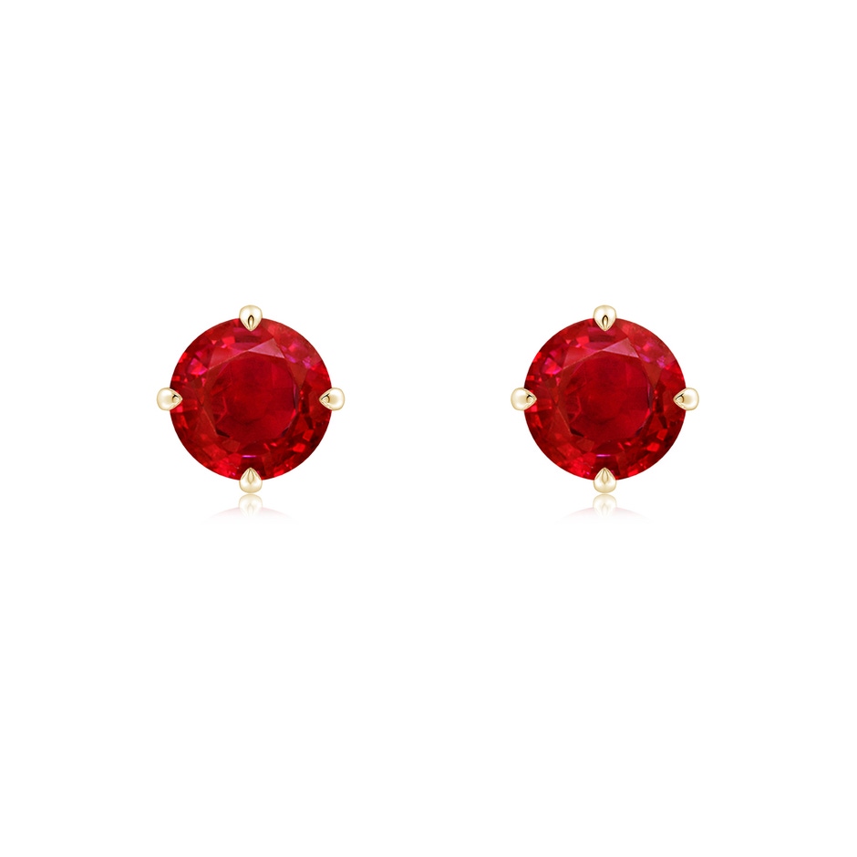 6mm AAA Claw-Set Round Ruby Solitaire Stud Earrings in Yellow Gold 