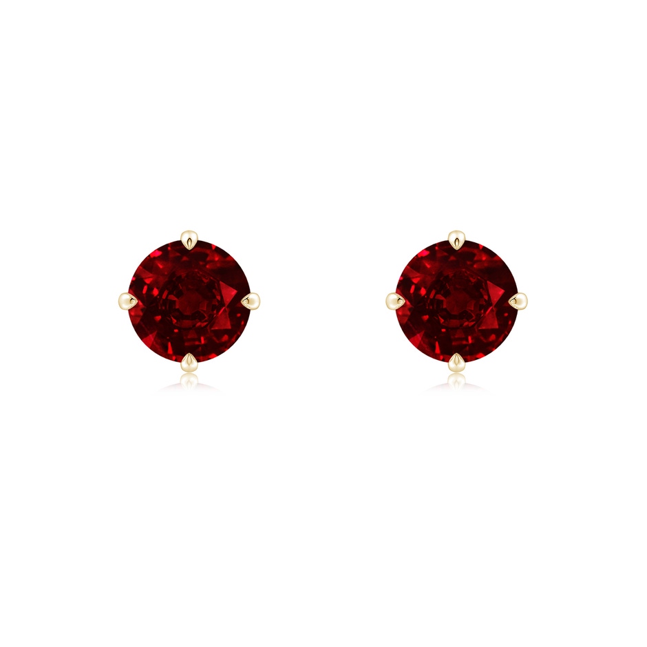 6mm AAAA Claw-Set Round Ruby Solitaire Stud Earrings in Yellow Gold 