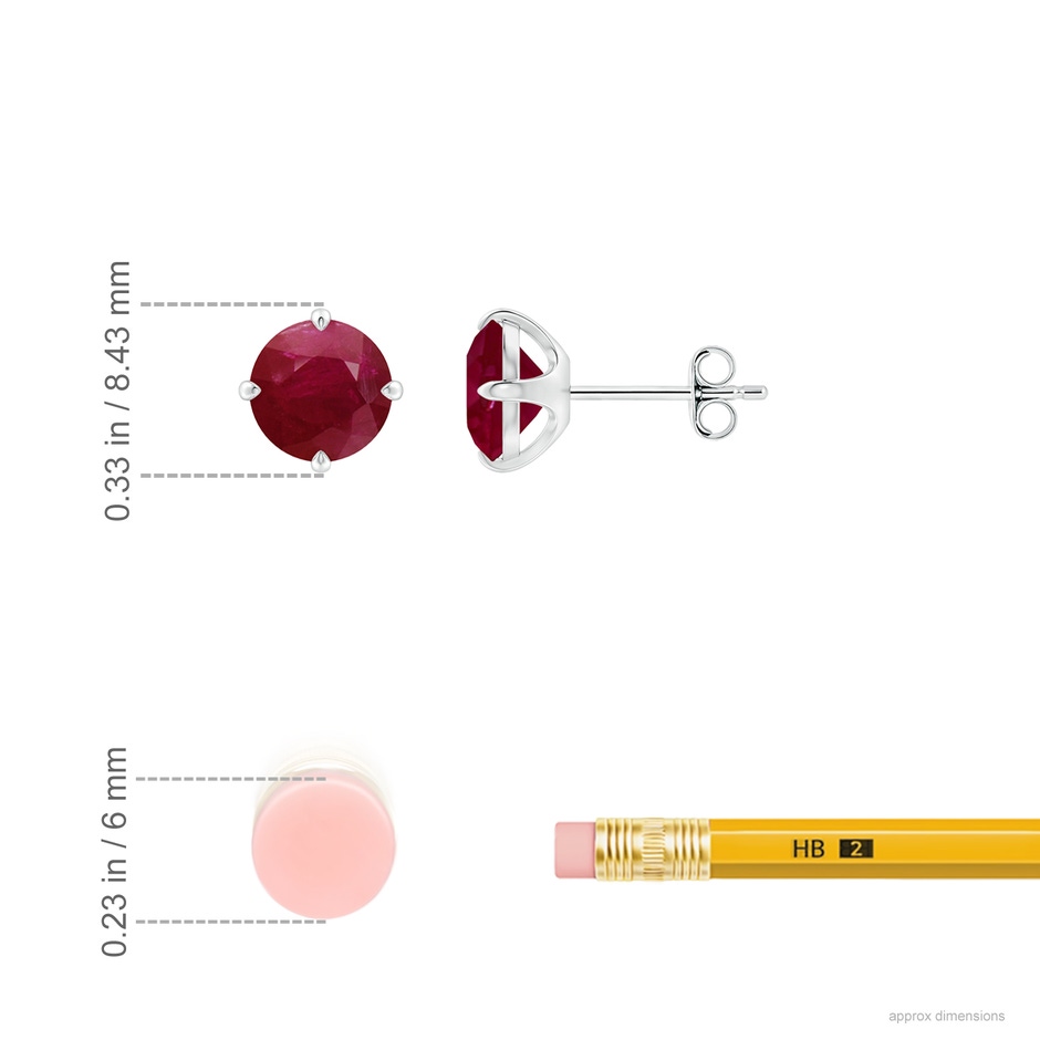 7mm A Claw-Set Round Ruby Solitaire Stud Earrings in White Gold ruler