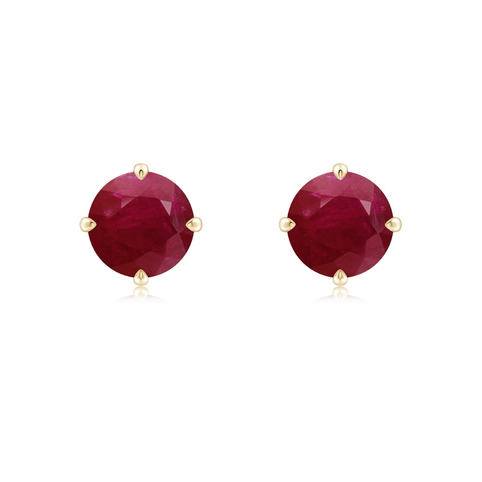 7mm A Claw-Set Round Ruby Solitaire Stud Earrings in Yellow Gold 