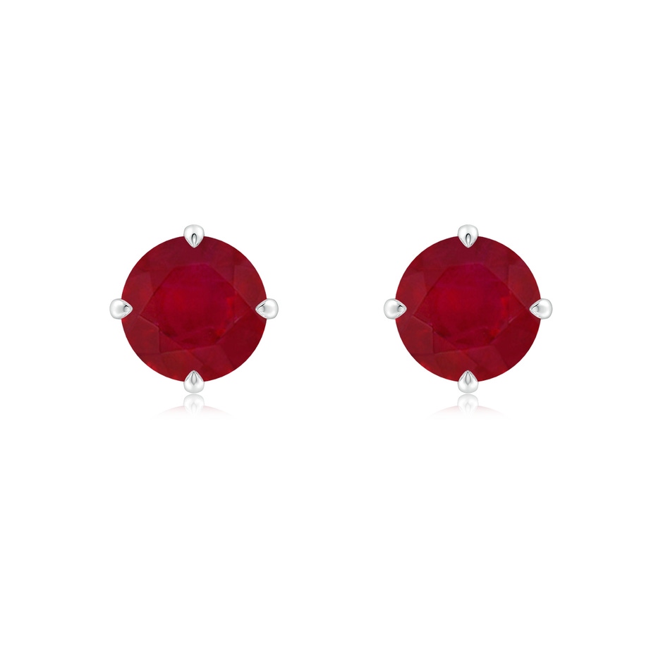 7mm AA Claw-Set Round Ruby Solitaire Stud Earrings in White Gold 