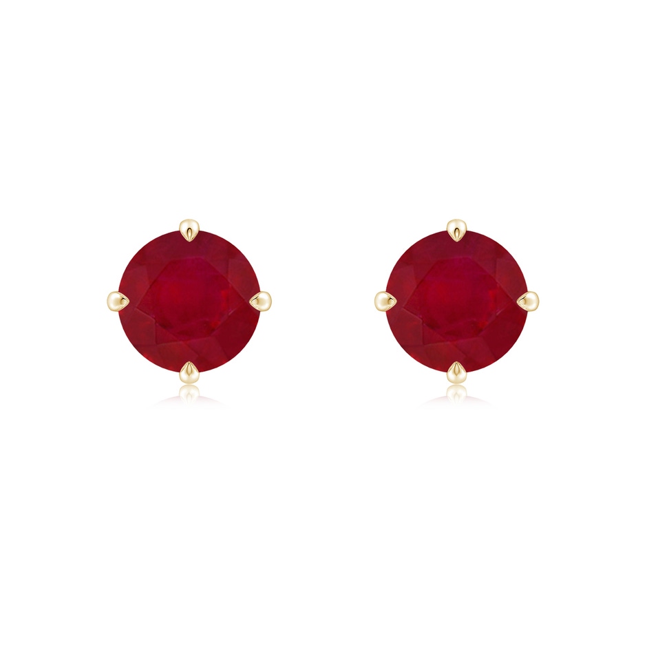 7mm AA Claw-Set Round Ruby Solitaire Stud Earrings in Yellow Gold 