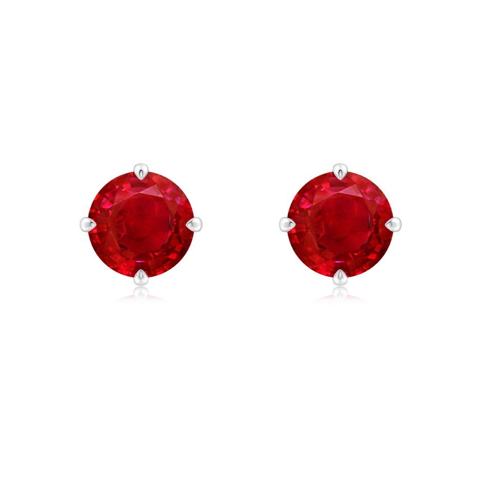 7mm AAA Claw-Set Round Ruby Solitaire Stud Earrings in 18K White Gold 