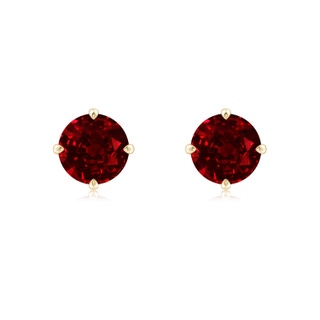 7mm AAAA Claw-Set Round Ruby Solitaire Stud Earrings in 18K Yellow Gold