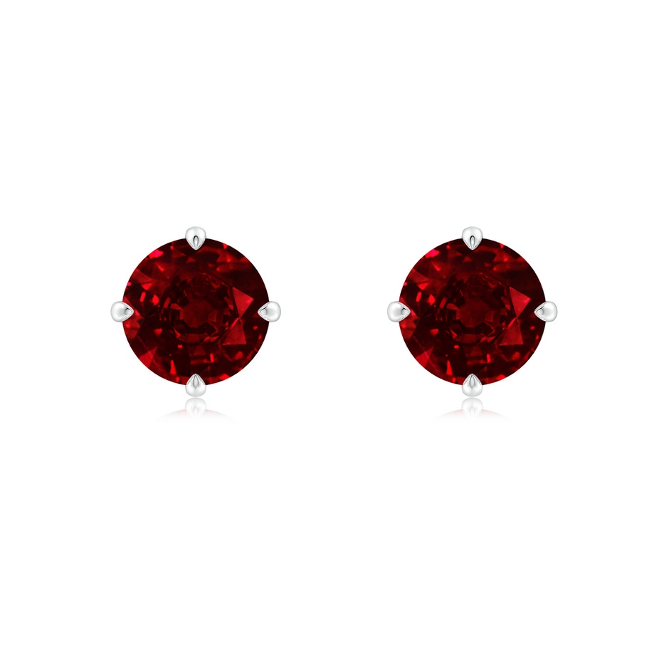 7mm AAAA Claw-Set Round Ruby Solitaire Stud Earrings in P950 Platinum 