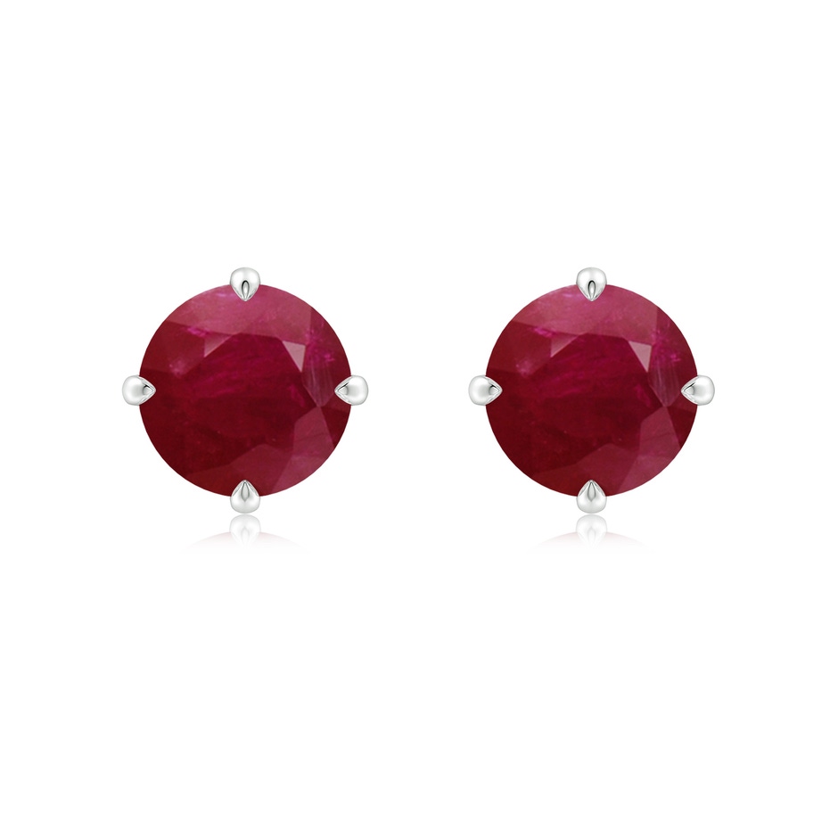 8mm A Claw-Set Round Ruby Solitaire Stud Earrings in White Gold 