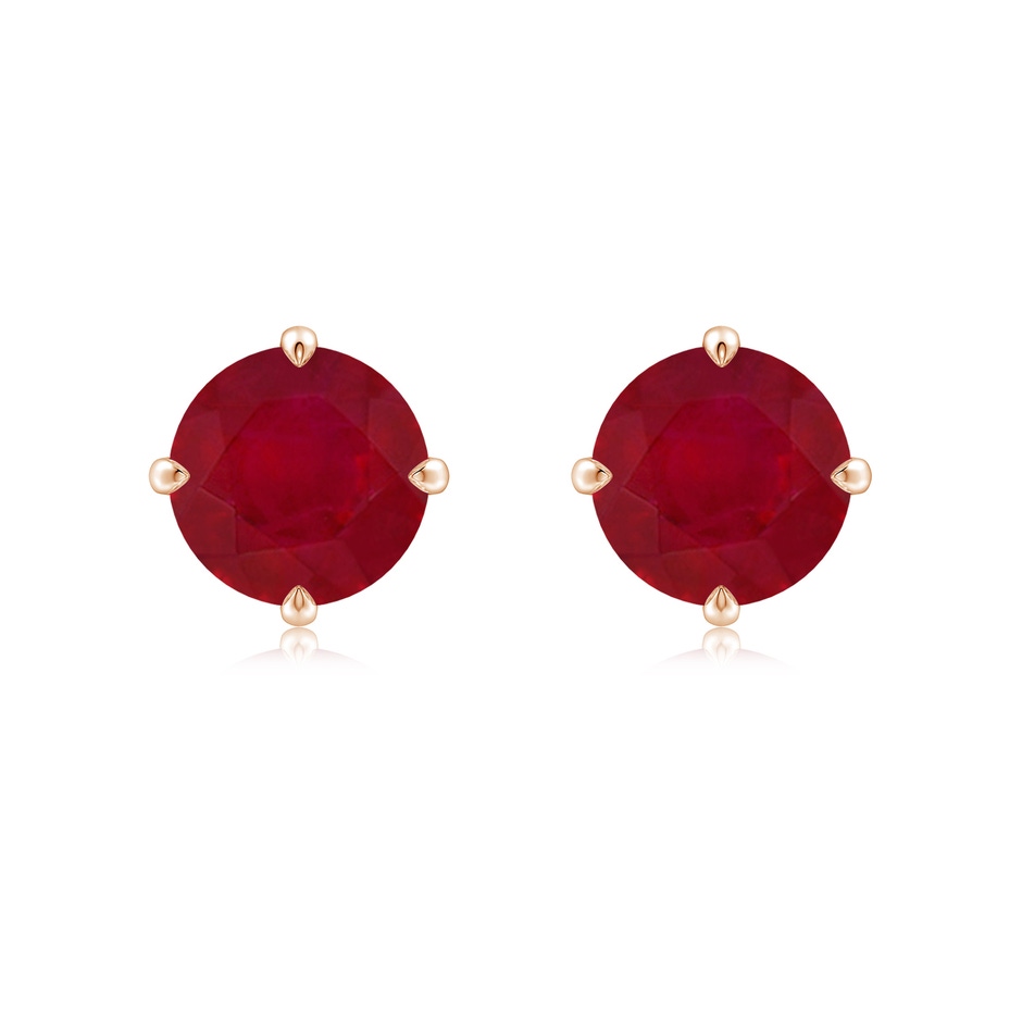 8mm AA Claw-Set Round Ruby Solitaire Stud Earrings in 18K Rose Gold 